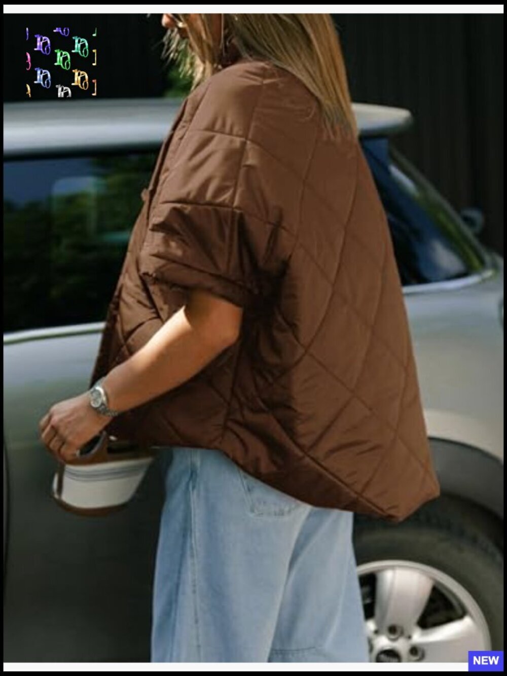 Oversized Puffer Vest Lightweight Quilted Jacket Casual Chic Outerwear with - Picture 3 of 7